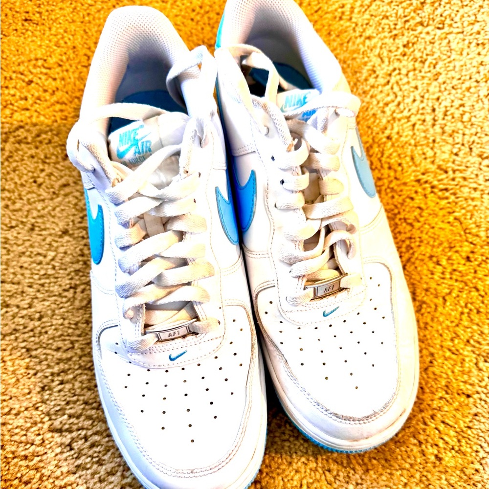 Nike Air Force 1 White and Blue Sneakers